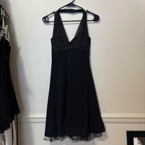 Blondie Nites Black V-Neck Sleeveless Mini Dress with Rhinestone Bodice